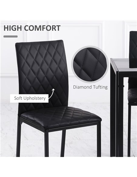 HOMCOM 5 Piece Dining Set, Kitchen Table with Glass Top, Faux Leather Chairs, Black - pic 184538 | FastDaddyshop