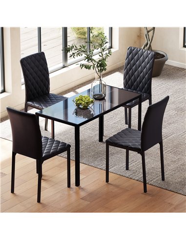 HOMCOM 5 Piece Dining Set, Kitchen Table with Glass Top, Faux Leather Chairs, Black