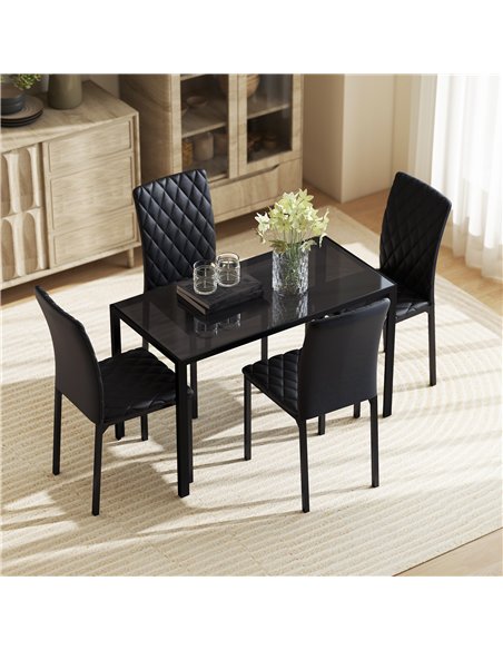 HOMCOM 5 Piece Dining Set, Kitchen Table with Glass Top, Faux Leather Chairs, Black - pic 184540 | FastDaddyshop