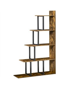 HOMCOM 5-Tier Bookcase, Wooden Ladder Bookshelf Display Stand, Rustic Brown