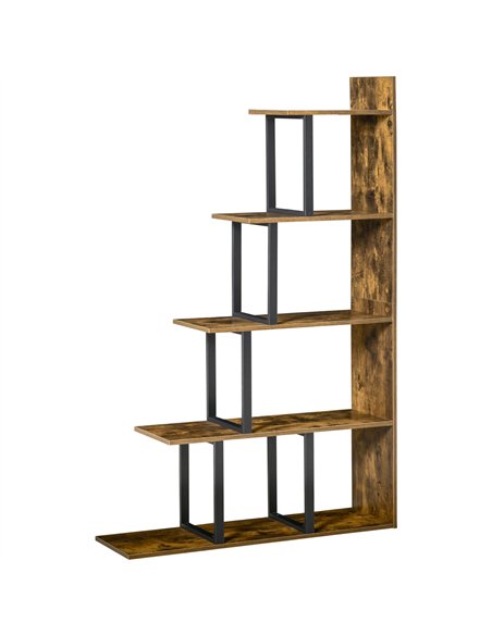 HOMCOM 5-Tier Bookcase, Wooden Ladder Bookshelf Display Stand, Rustic Brown - pic 184541 | FastDaddyshop