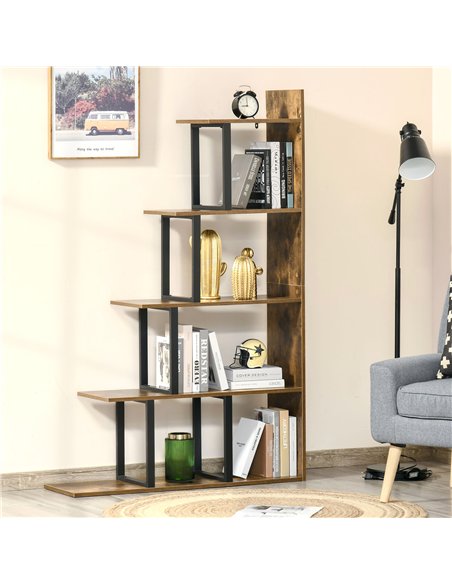 HOMCOM 5-Tier Bookcase, Wooden Ladder Bookshelf Display Stand, Rustic Brown - pic 184542 | FastDaddyshop