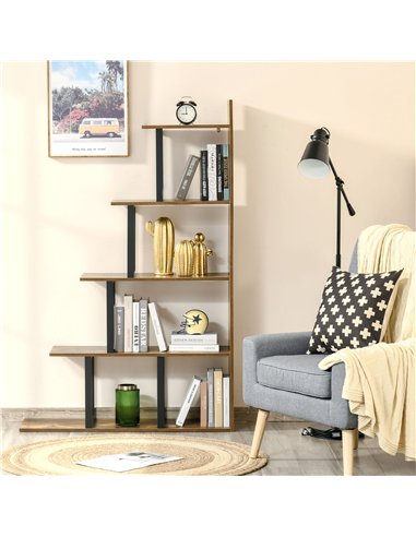 HOMCOM 5-Tier Bookcase, Wooden Ladder Bookshelf Display Stand, Rustic Brown