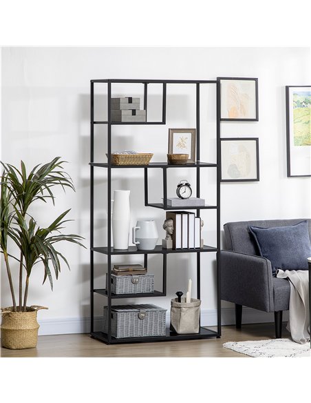 HOMCOM Industrial Accent Display Rack 7 Tier Bookcase, Display Rack for Living Room, Office, Bedroom, Black - pic 184551 | FastDaddyshop