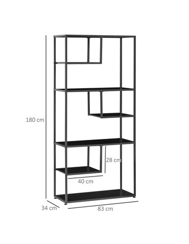 HOMCOM Industrial Accent Display Rack 7 Tier Bookcase, Display Rack for Living Room, Office, Bedroom, Black