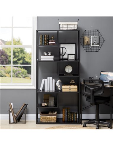 HOMCOM Industrial Accent Display Rack 7 Tier Bookcase, Display Rack for Living Room, Office, Bedroom, Black