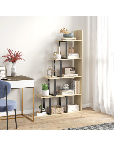 HOMCOM 5-Tier Bookcase, Wooden Ladder Bookshelf Display Stand, Oak
