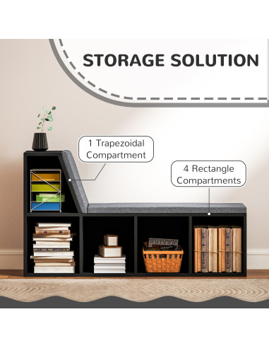 HOMCOM 2 Tier Modern Bookcase Bookshelf with Removable Cushions for Living Room