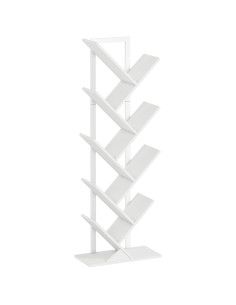 HOMCOM 9-Tier Tree Bookshelf, Industrial Free Standing Bookcase with Steel Frame, Display Storage White