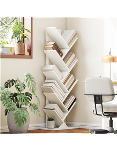 HOMCOM 9-Tier Tree Bookshelf, Industrial Free Standing Bookcase with Steel Frame, Display Storage White 2