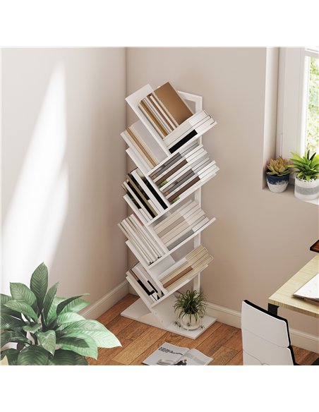 HOMCOM 9-Tier Tree Bookshelf, Industrial Free Standing Bookcase with Steel Frame, Display Storage White - pic 184583 | FastDaddyshop