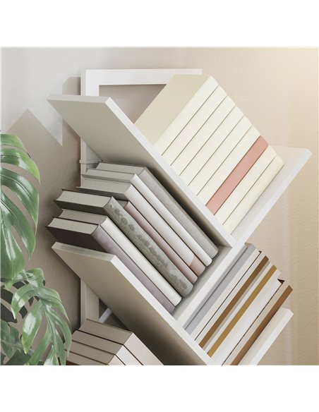 HOMCOM 9-Tier Tree Bookshelf, Industrial Free Standing Bookcase with Steel Frame, Display Storage White - pic 184584 | FastDaddyshop