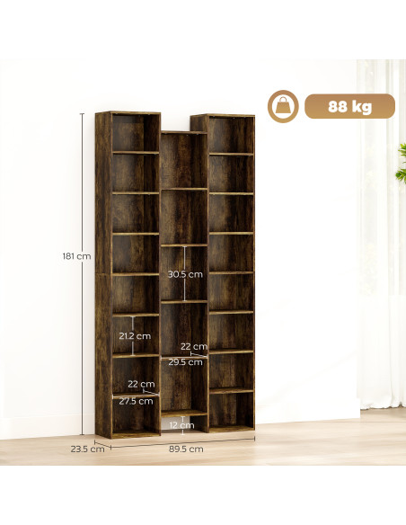 HOMCOM 21-Compartment Bookshelf - Brown - pic 184588 | FastDaddyshop