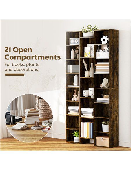 HOMCOM 21-Compartment Bookshelf - Brown - pic 184589 | FastDaddyshop