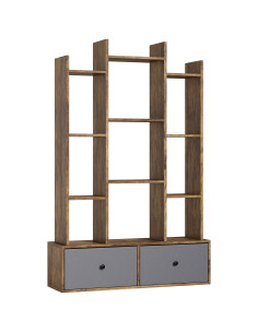 HOMCOM 12 Shelf Storage Unit, with Drawers - Brown
