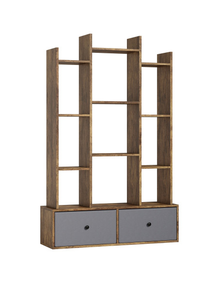 HOMCOM 12 Shelf Storage Unit, with Drawers - Brown - pic 184595 | FastDaddyshop