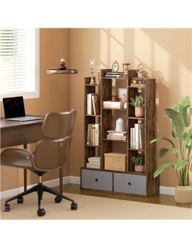 HOMCOM 12 Shelf Storage Unit, with Drawers - Brown