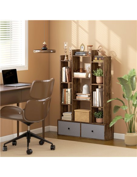 HOMCOM 12 Shelf Storage Unit, with Drawers - Brown - pic 184596 | FastDaddyshop