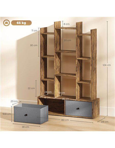 HOMCOM 12 Shelf Storage Unit, with Drawers - Brown - pic 184597 | FastDaddyshop