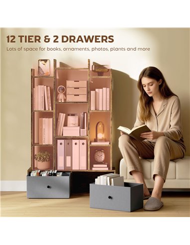 HOMCOM 12 Shelf Storage Unit, with Drawers - Brown