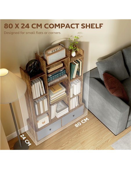 HOMCOM 12 Shelf Storage Unit, with Drawers - Brown - pic 184600 | FastDaddyshop