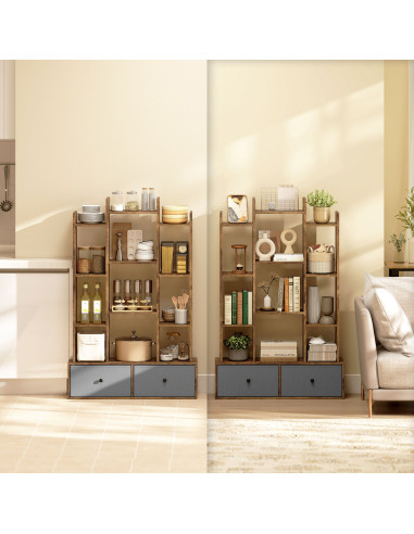 HOMCOM 12 Shelf Storage Unit, with Drawers - Brown