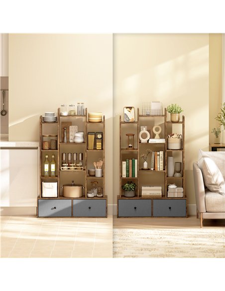 HOMCOM 12 Shelf Storage Unit, with Drawers - Brown - pic 184602 | FastDaddyshop