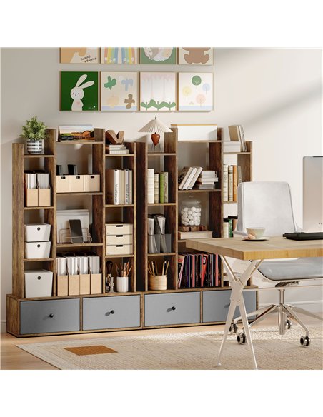 HOMCOM 12 Shelf Storage Unit, with Drawers - Brown - pic 184603 | FastDaddyshop
