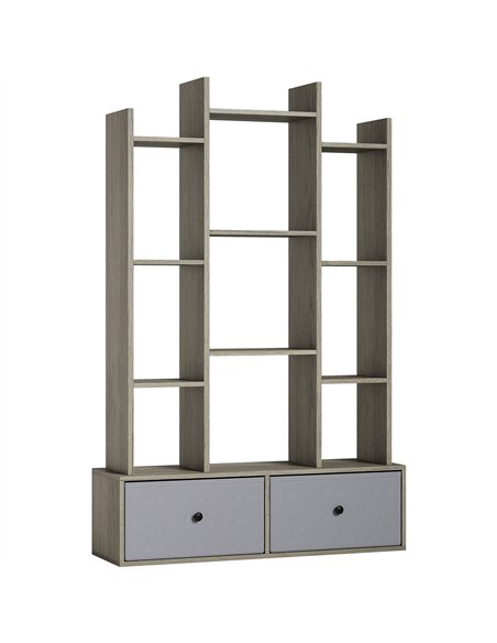 HOMCOM 12 Shelf Storage Unit, with Drawers - Graphite Wood Effect - pic 184604 | FastDaddyshop