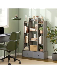 HOMCOM 12 Shelf Storage Unit, with Drawers - Graphite Wood Effect 2