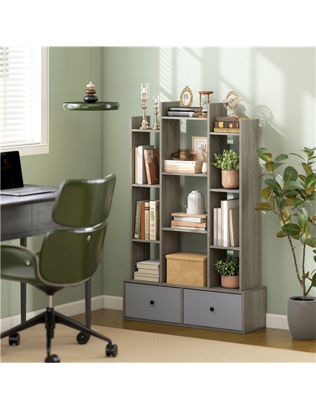 HOMCOM 12 Shelf Storage Unit, with Drawers - Graphite Wood Effect - pic 184605 | FastDaddyshop