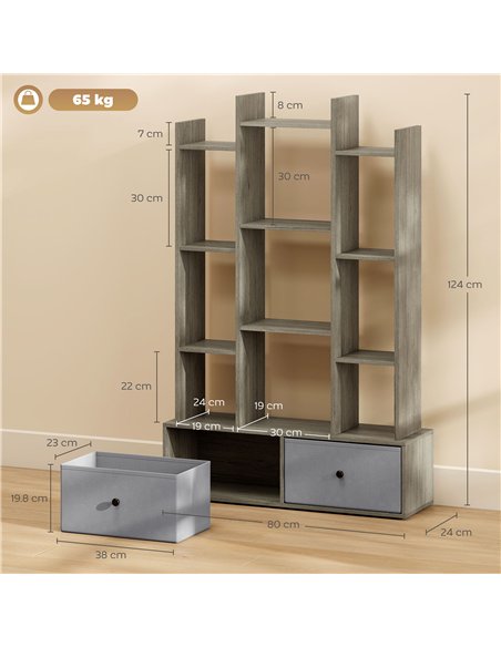 HOMCOM 12 Shelf Storage Unit, with Drawers - Graphite Wood Effect - pic 184606 | FastDaddyshop