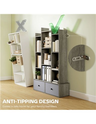 HOMCOM 12 Shelf Storage Unit, with Drawers - Graphite Wood Effect