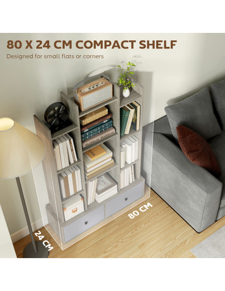 HOMCOM 12 Shelf Storage Unit, with Drawers - Graphite Wood Effect - pic 184609 | FastDaddyshop