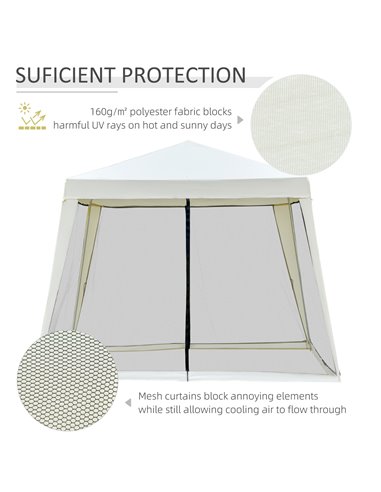 Outsunny 3x3m Outdoor Gazebo Tent with Mesh Screen Walls, Cream-white