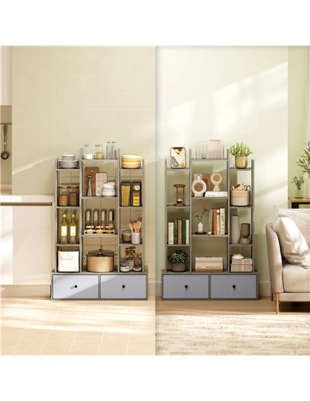 HOMCOM 12 Shelf Storage Unit, with Drawers - Graphite Wood Effect - pic 184611 | FastDaddyshop