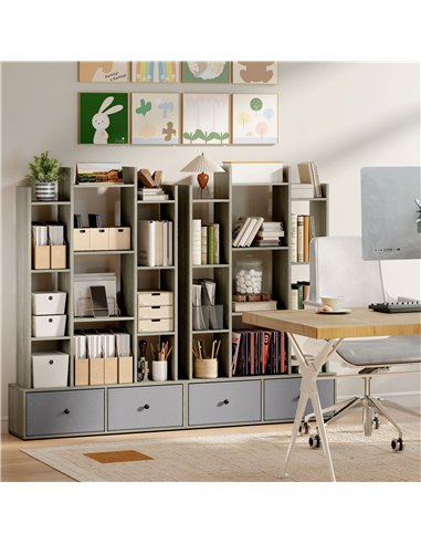HOMCOM 12 Shelf Storage Unit, with Drawers - Graphite Wood Effect