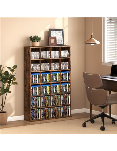 HOMCOM CD Storage Unit with Adjustable Shelves, 89 x 130.5 cm, Rustic Brown - pic 184614 | FastDaddyshop