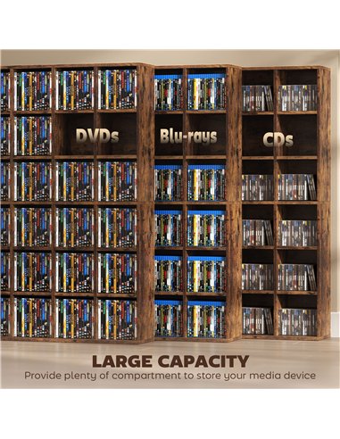 HOMCOM CD Storage Unit with Adjustable Shelves, 89 x 130.5 cm, Rustic Brown