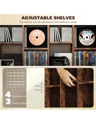 HOMCOM CD Storage Unit with Adjustable Shelves, 89 x 130.5 cm, Rustic Brown