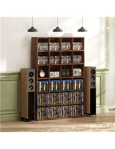 HOMCOM CD Storage Unit with Adjustable Shelves, 89 x 130.5 cm, Rustic Brown