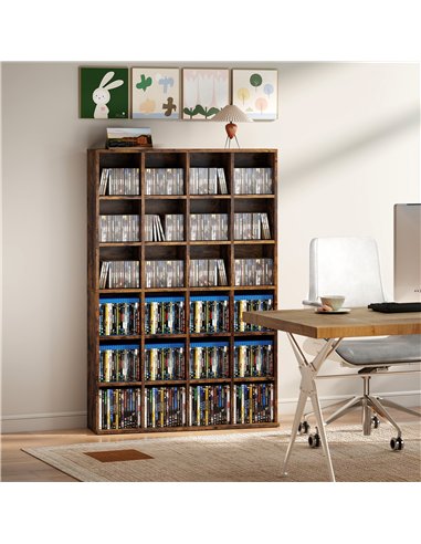 HOMCOM CD Storage Unit with Adjustable Shelves, 89 x 130.5 cm, Rustic Brown