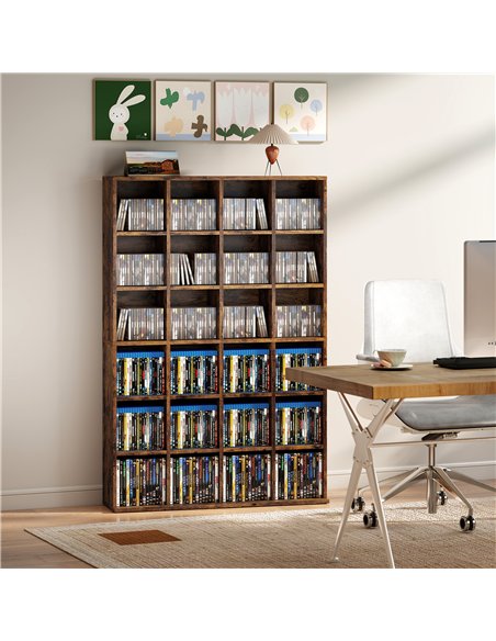 HOMCOM CD Storage Unit with Adjustable Shelves, 89 x 130.5 cm, Rustic Brown - pic 184620 | FastDaddyshop