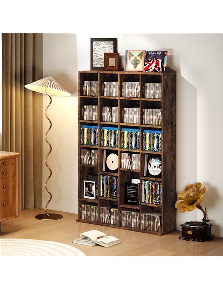 HOMCOM CD Storage Unit with Adjustable Shelves, 89 x 130.5 cm, Rustic Brown - pic 184621 | FastDaddyshop