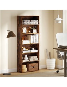HOMCOM Six Shelf Bookcase - Rustic Brown 2