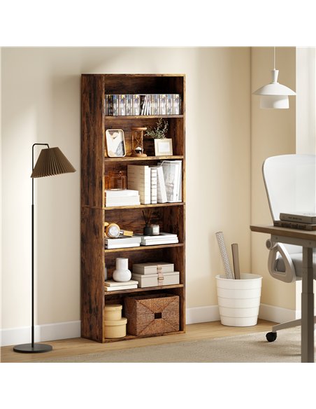 HOMCOM Six Shelf Bookcase - Rustic Brown - pic 184623 | FastDaddyshop