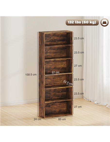HOMCOM Six Shelf Bookcase - Rustic Brown - pic 184624 | FastDaddyshop