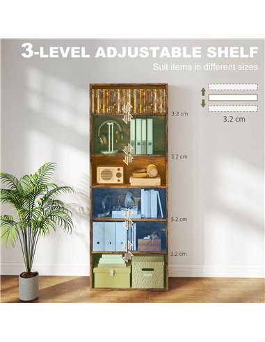 HOMCOM Six Shelf Bookcase - Rustic Brown