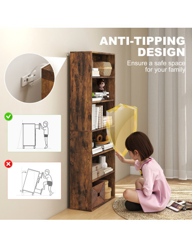 HOMCOM Six Shelf Bookcase - Rustic Brown