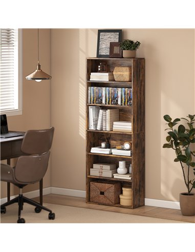 HOMCOM Six Shelf Bookcase - Rustic Brown